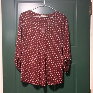 Beacon Burgundy Blouse with Beige Geometric Print